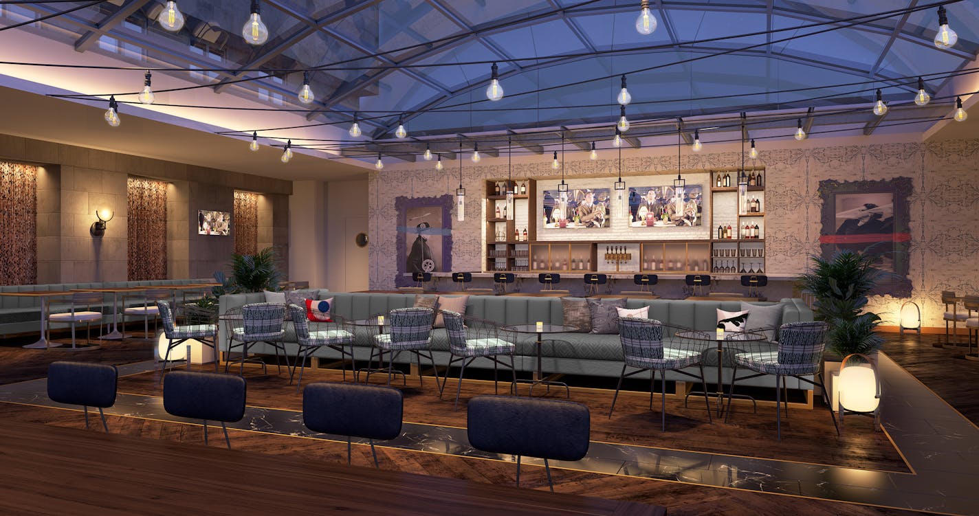 A rendering of the 5th floor rooftop bar, Rand Tower Club, which will open in spring.