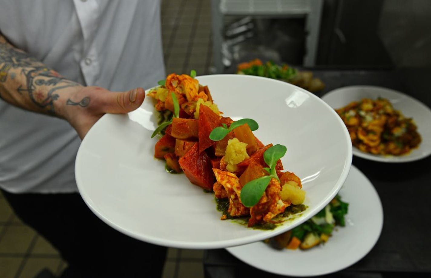 Harissa Beet Salad Roast Beets, Roast Cauliflower, Harissa, Beet Green Pesto, Almonds