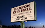 The sign outside Barron, Wis., City Hall, Friday, Jan. 11, 2019, welcomes Jayme Closs, a 13-year-old northwestern Wisconsin girl who went missing in O