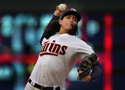 Dereck Rodriguez, shown pitching for the Twins on April 13, was the starting pitcher in the St. Paul Saints’ victory over the Columbus Clippers on W