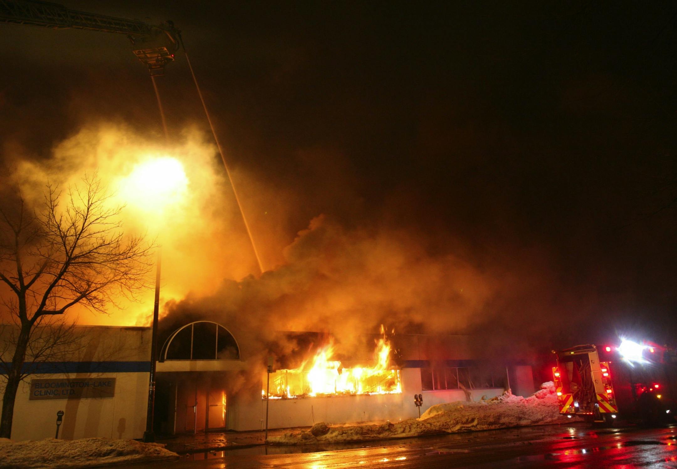 Minneapolis firefighters battled a blaze at the Bloomington-Lake Clinic at early Wednesday. It took several hours to bring the fire under control.