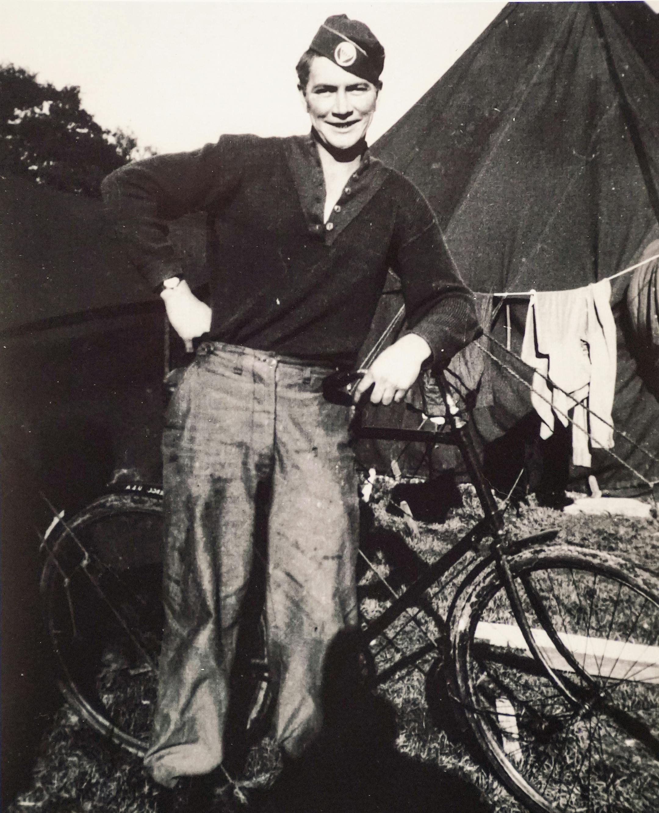"That's the bicycle that got me in all that trouble'" said Wilton Rasmusson as he passed by the photo after the ceremony. He collided with another bicycle rider the day before D-Day, which left him in a coma for ten days. After his recovery, he was assigned to fight the Nazis in Norway. Norwegian Ambassador K&#xe5;re R. Aas presented two medals to 100-year-old Wilton Rasmusson, who served under the Office of Strategic Services' Norwegian Operational Unit, NORSO II, during World War II. ] GLEN ST