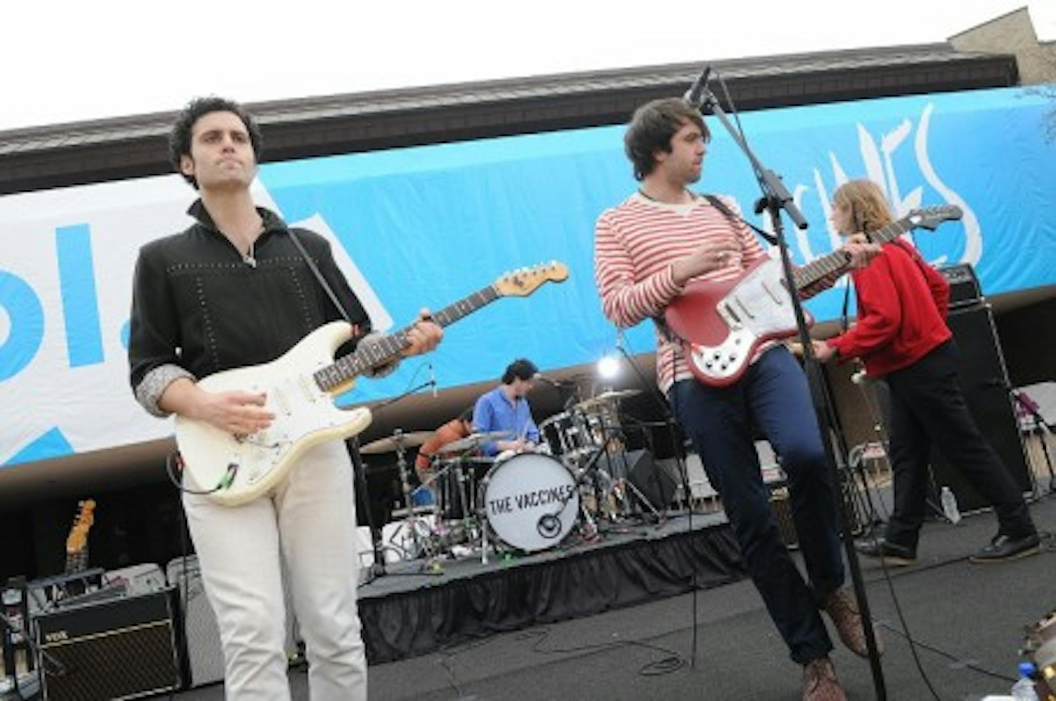 AOL's mega-banner for the Vaccines' debut at Austin's First Baptist Church was literally bigger than Jesus. / Photo by Tony Nelson