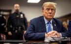 Former President Donald Trump in the courtroom for his criminal trial at Manhattan Criminal Court in Manhattan, on Friday, April 26, 2024.
