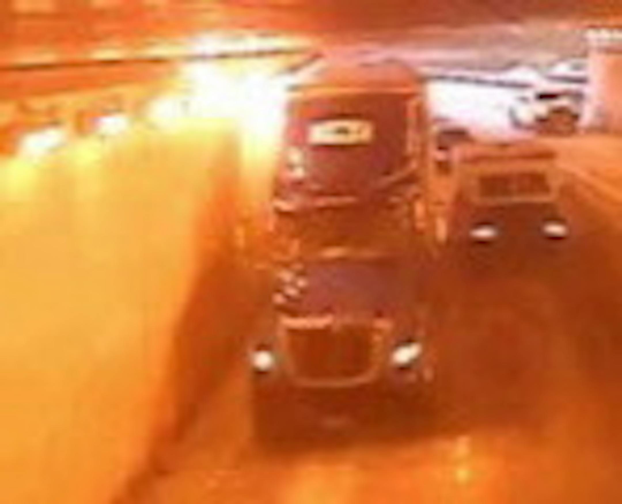 Screengrab from MNDOT video
The driver of this semitrailer truck illegally drove through the Lowry Hill Tunnel last week and clipped off 47 lights affixed to the wall.