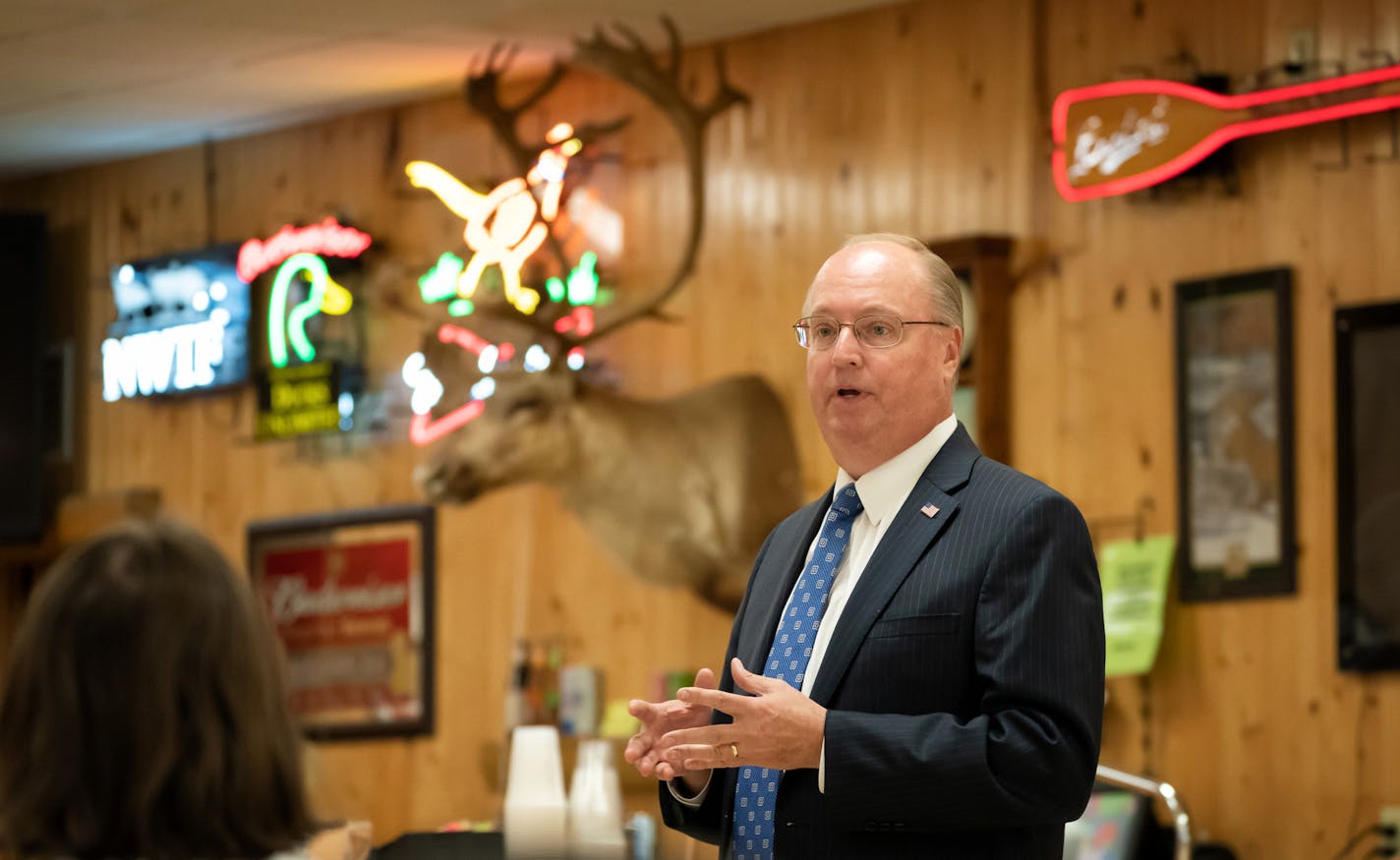 Rep. Jim Hagedorn spoke to a gathering of Le Sueur County voters at the Caribou Gun Club. ] GLEN STUBBE • glen.stubbe@startribune.com Thursday, September 10, 2020