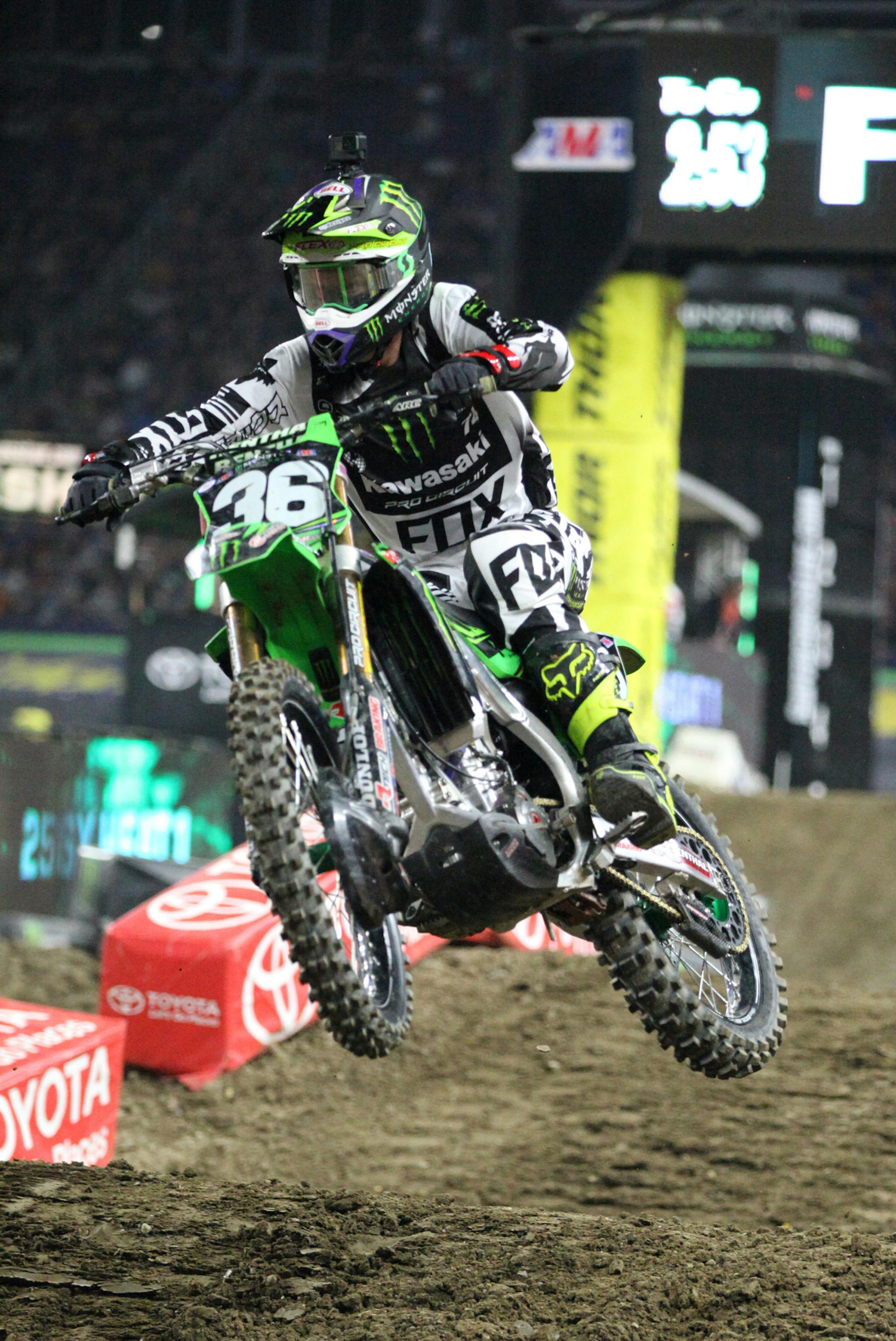 Adam Cianciarulo (36) is riding during Heat #1 - 5 Minutes/Plus 1 lap. ] XAVIER WANG • xavier.wang@startribune.com 2017 Monster Energy AMA Supercross takes place at U.S. Bank Stadium Saturday. Feb, 18. 2017 in Minneapolis, Minnesota.
