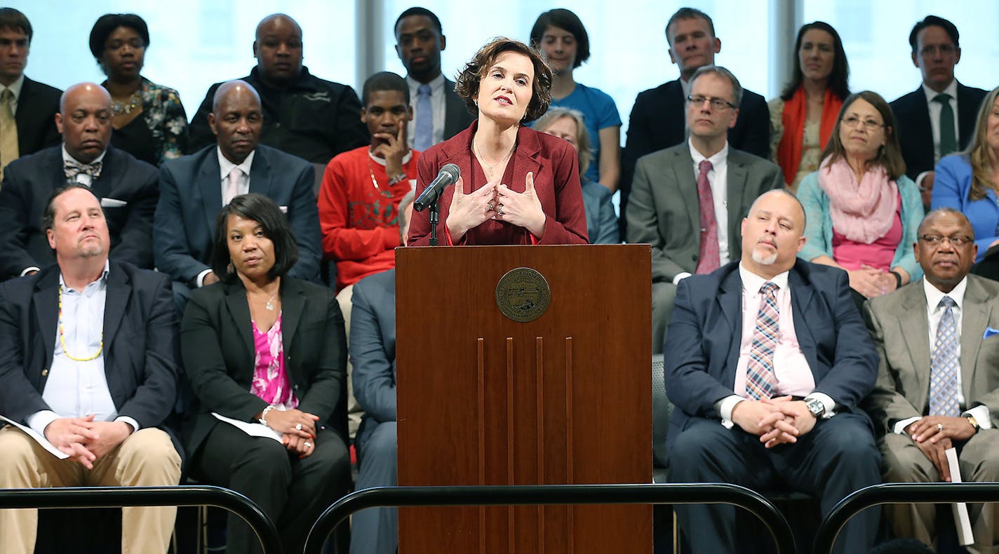 Minneapolis Mayor Betsy Hodges delivered her 2016 State of the City Address at the MacPhail Center for Music, Tuesday, May 17, 2016 in Minneapolis, MN. ] (ELIZABETH FLORES/STAR TRIBUNE) ELIZABETH FLORES &#x2022; eflores@startribune.com ORG XMIT: MIN1605171316351476