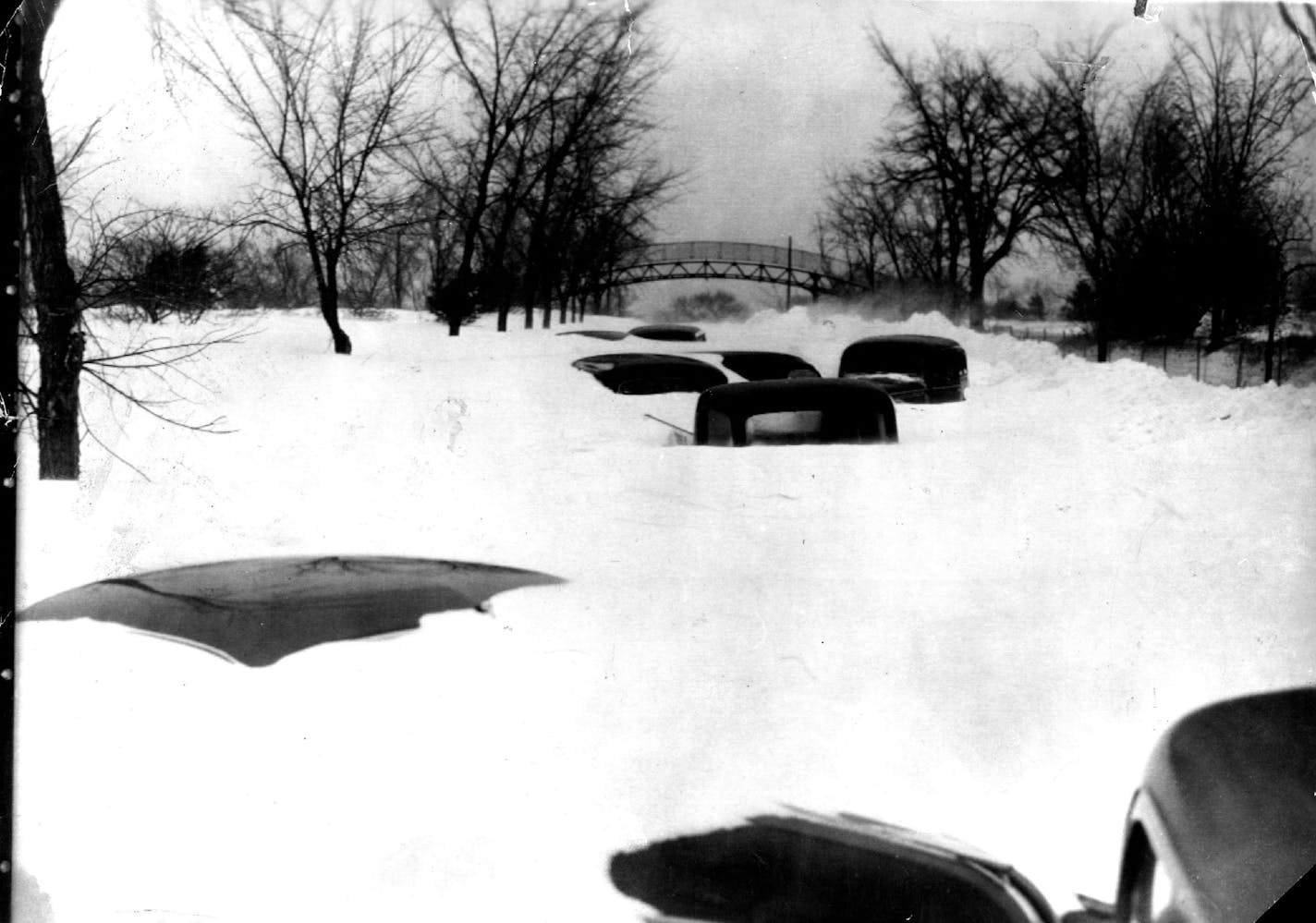 The Armistice Day Storms, Nov. 11, 1940, left hundreds of cars snowbound. Mountainous drifts were piled up by gusts of wind that reached a velocity of 60 mph at times. Many hunters were caught away from adequate shelter throughout the state.