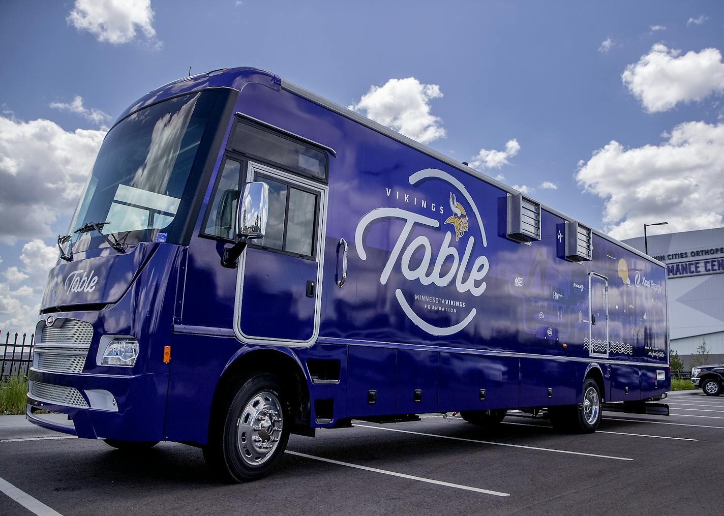 The Minnesota Vikings Foundation is revealing a new food truck this week that will trek to Twin Cities neighborhoods to serve free healthy meals to kids in need this summer. The charitable arm of the NFL team says the custom-built purple Winnebago, dubbed the Vikings Table, is the first vehicle of its kind by a pro sports team. ] ELIZABETH FLORES &#x2022; liz.flores@startribune.com