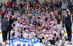 The Aberdeen Wings celebrated their 2-1 victory over the Fairbanks Ice Dogs in the North American Hockey League's Robertson Cup championship game on T
