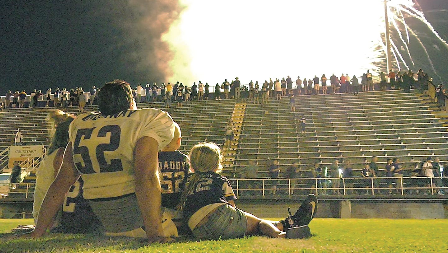 Chad Greenway and his family watch fireworks after Vikings practice at Blakeslee Stadium on Saturday August 6, 2016 in Mankato, MN.] The Minnesota Vikings held practice at Minnesota State University, Mankato. Shari L. Gross / sgross@startribune.com