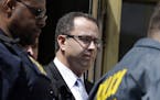 FILE - In this Aug. 19, 2015, file photo, former Subway pitchman Jared Fogle leaves the federal courthouse in Indianapolis, following a hearing on chi