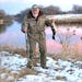 Bud Grant, shown at age 90, hunting ducks along the North Platte River in western Nebraska.