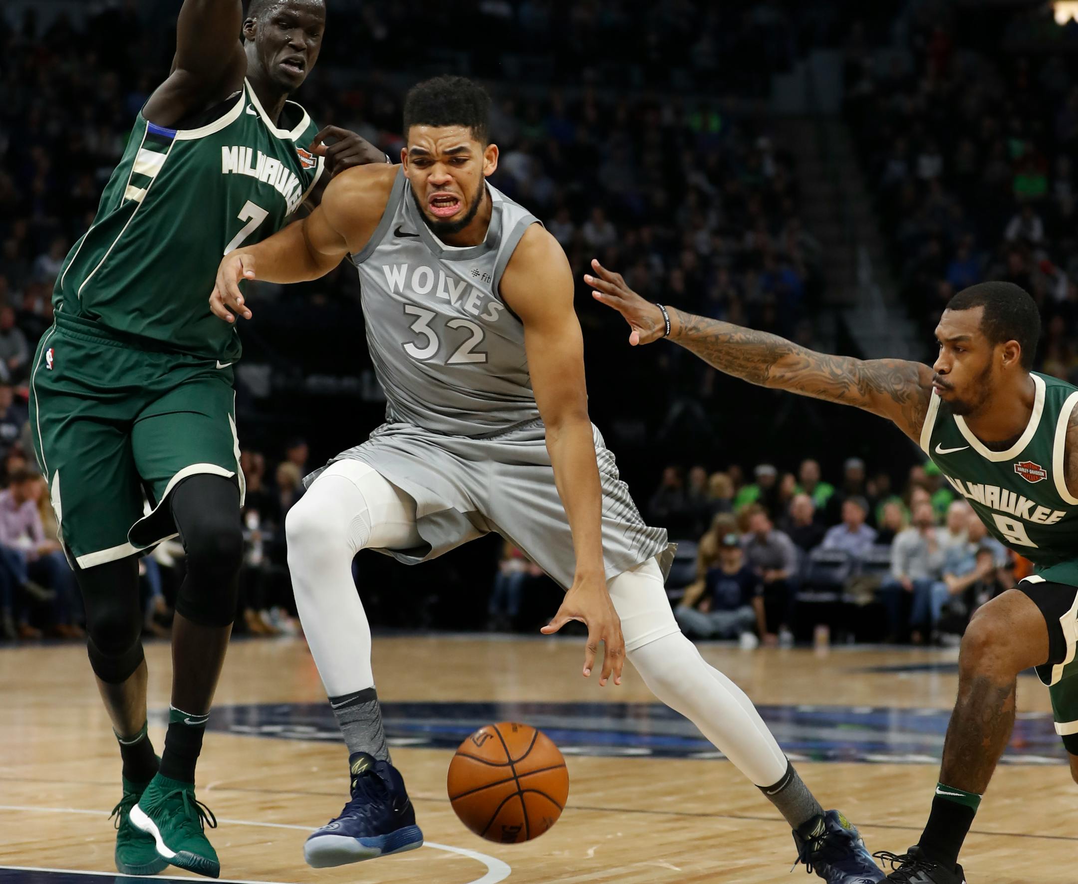 Karl-Anthony Towns got past Thon Maker of the Bucks on Thursday night.
