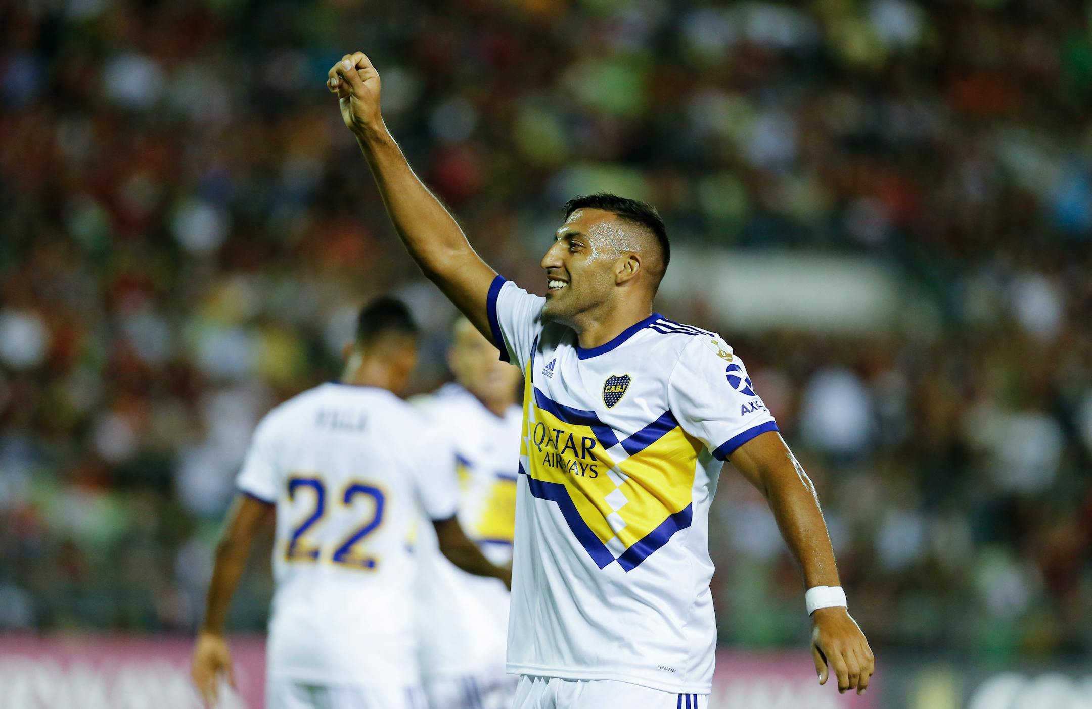 Ramon Abila of Argentina's Boca Juniors celebrates scoring the opening goal in March, 2020.