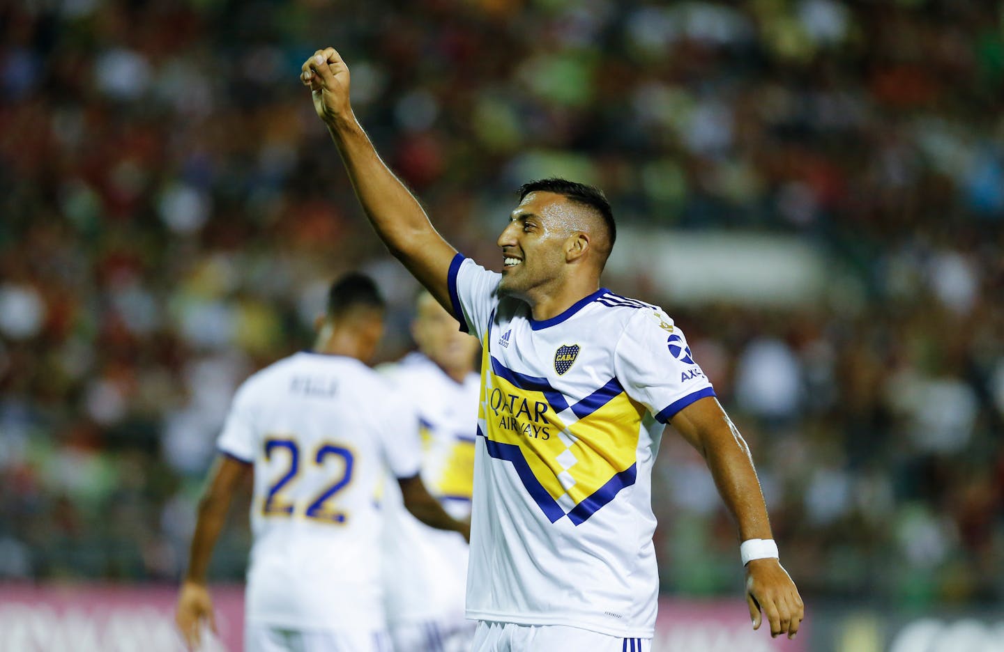 Ramon Abila of Argentina's Boca Juniors celebrates scoring the opening goal in March, 2020.