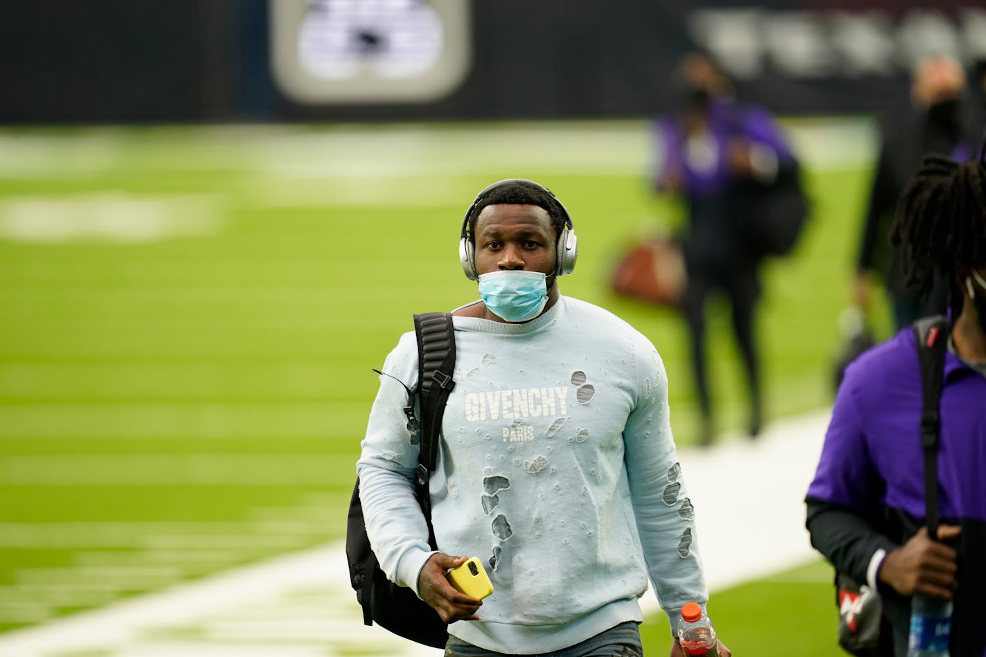 Vikings defensive end Yannick Ngakoue is seen during arrivals before last week's game against Houston