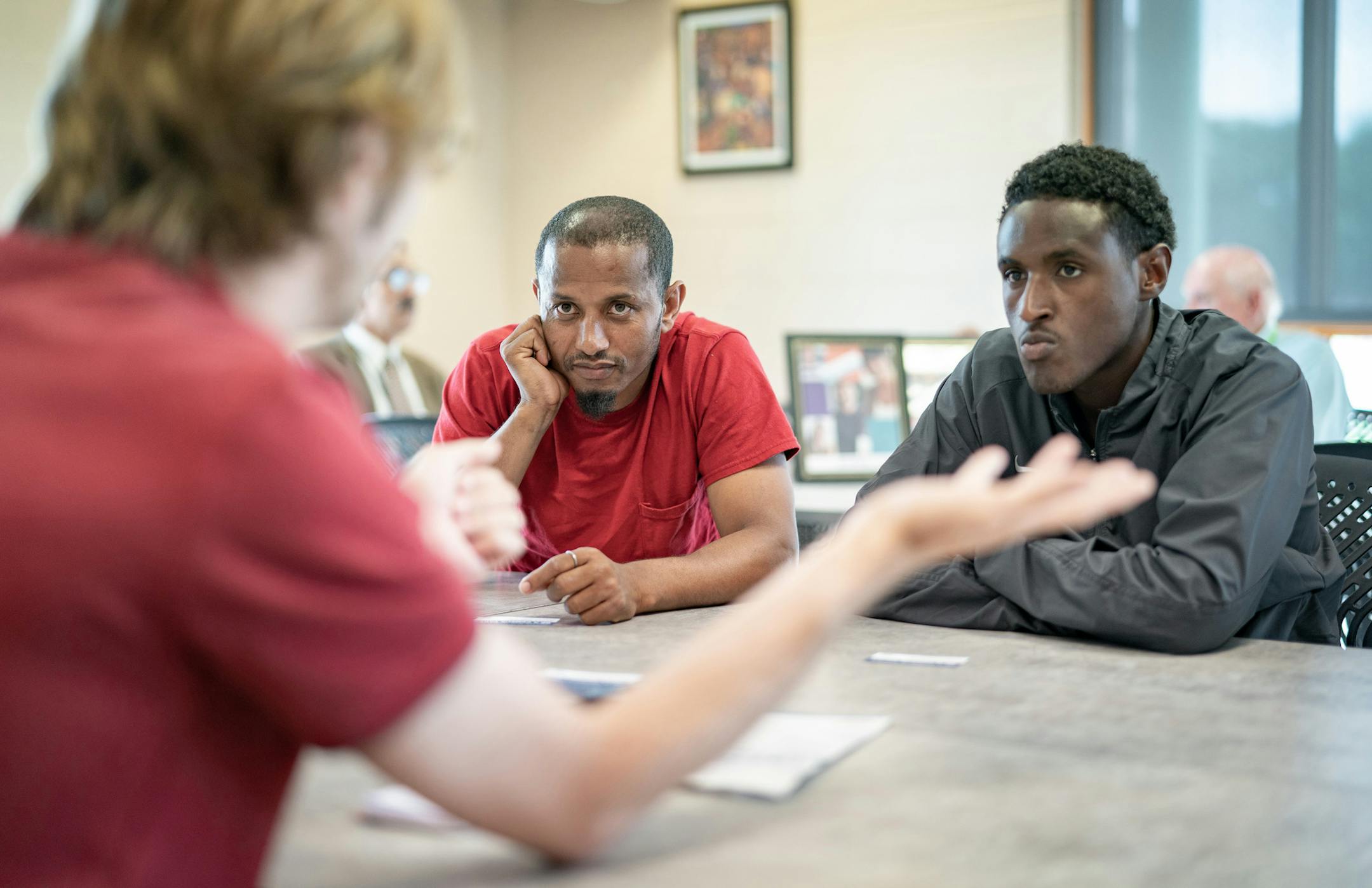 Assistant recruiter Aaron Jennings talked with potential workers Ibsa Mussa, center, and Abdulaziz Abdullah, right. Minneapolis-based nonprofit, Pillsbury United Communities, hosted a recruitment fair at the Brian Coyle Center to recruit people to work Census 2020 jobs, who can translate for Somalis. ] GLEN STUBBE &#x2022; glen.stubbe@startribune.com Thursday, June 27, 2019 Minneapolis-based nonprofit, Pillsbury United Communities, will host a recruitment fair from 3-7 p.m. June 27 at the Brian
