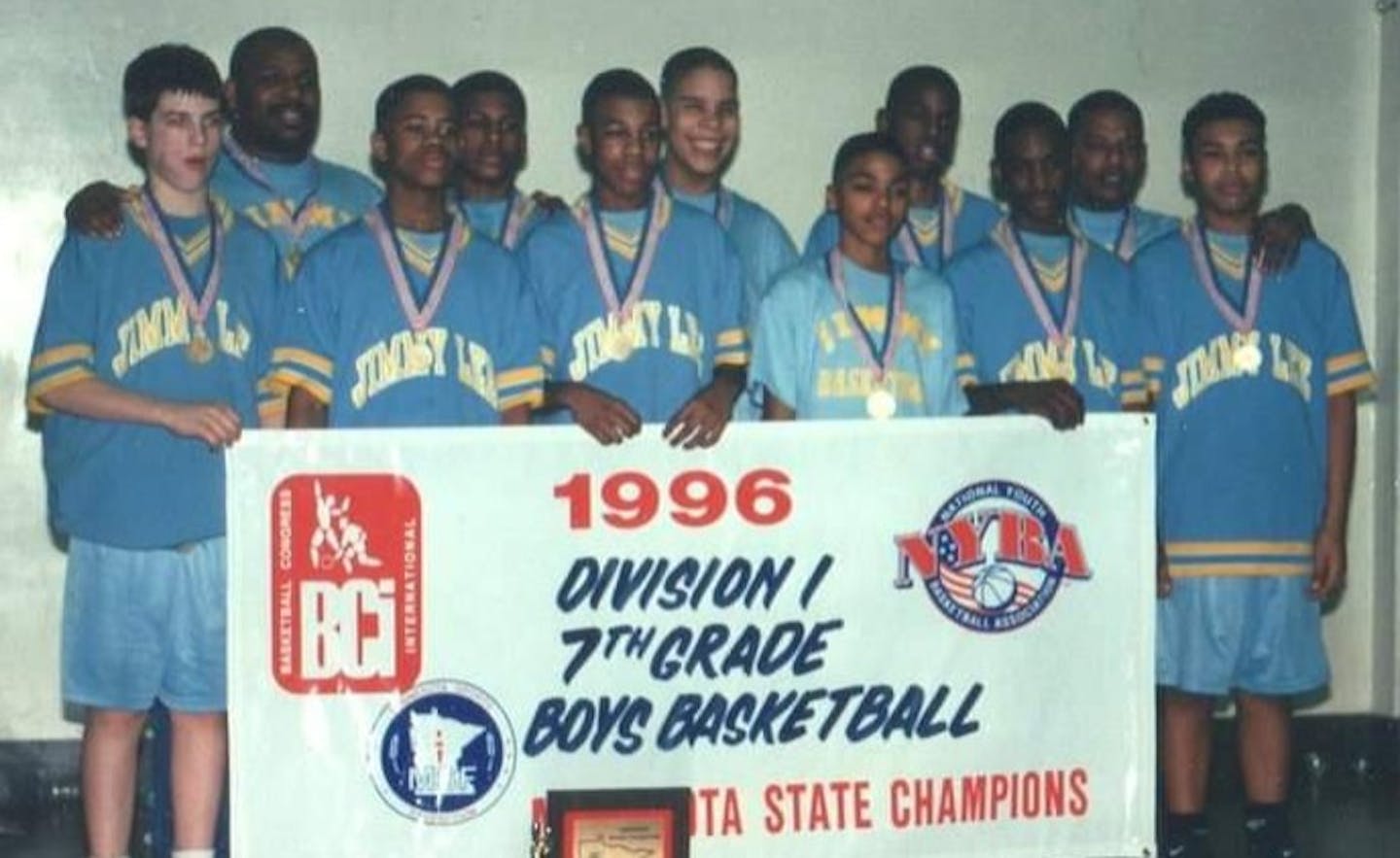 Joe Mauer is at far left and Mo Hargrow is fourth from left in this photo of Jimmy Lee's seventh grade state championship team. The photo was provided by Mo Hargrow.