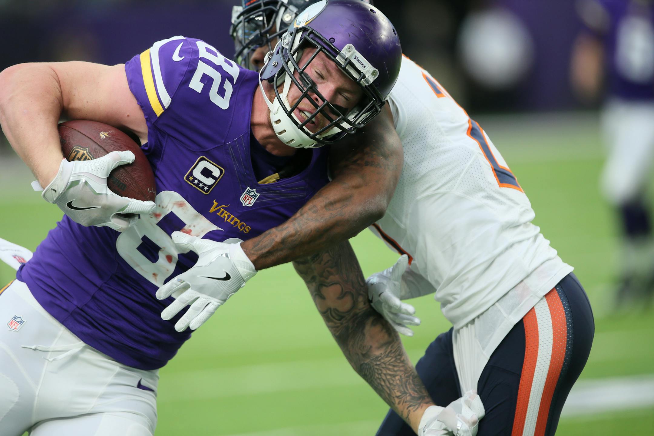 With 11 catches Sunday in the 38-10 victory over the Chicago Bears, Vikings tight end Kyle Rudolph set a franchise record for his position with 83 this season. And his 840 receiving yards were a career high.