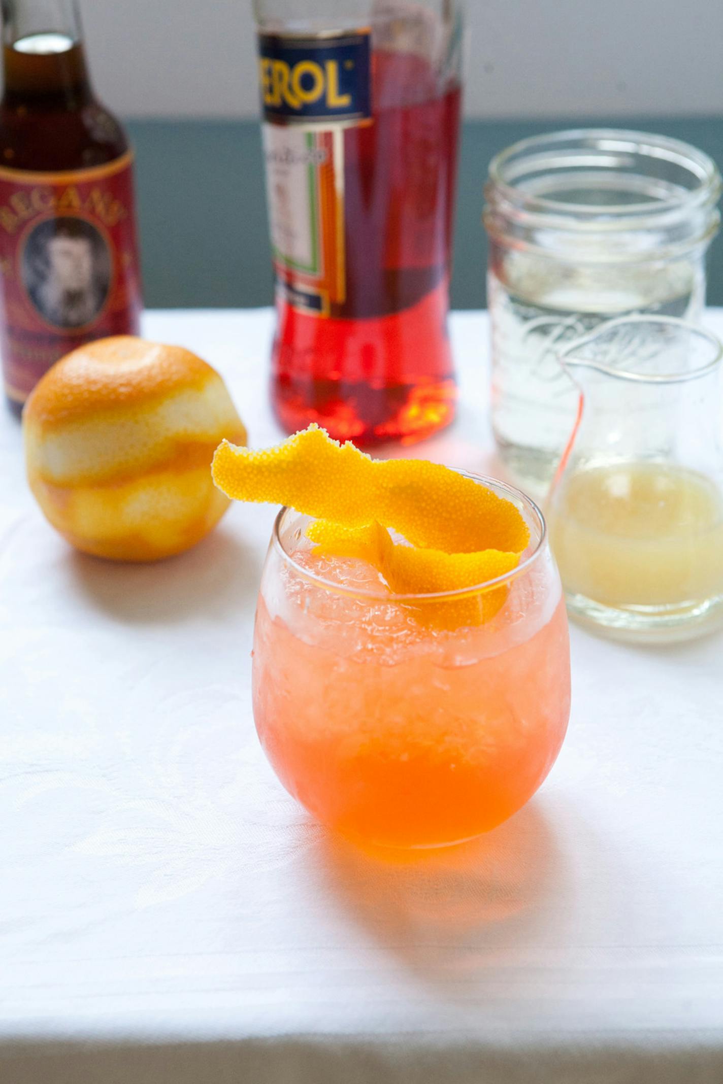 Aperol Orange Soda, this refreshing spritzy cocktail was created by Bocado mixologist David Durnell for STG Trattoria, Bocado's sister restaurant in Buckhead. It mixes the Italian aperitif Aperol with equal parts lemon juice and simple syrup, plus a dash of orange bitters and twist of orange peel. It is summer in a glass. (Renee Brock/Atlanta Journal-Constitution/MCT)