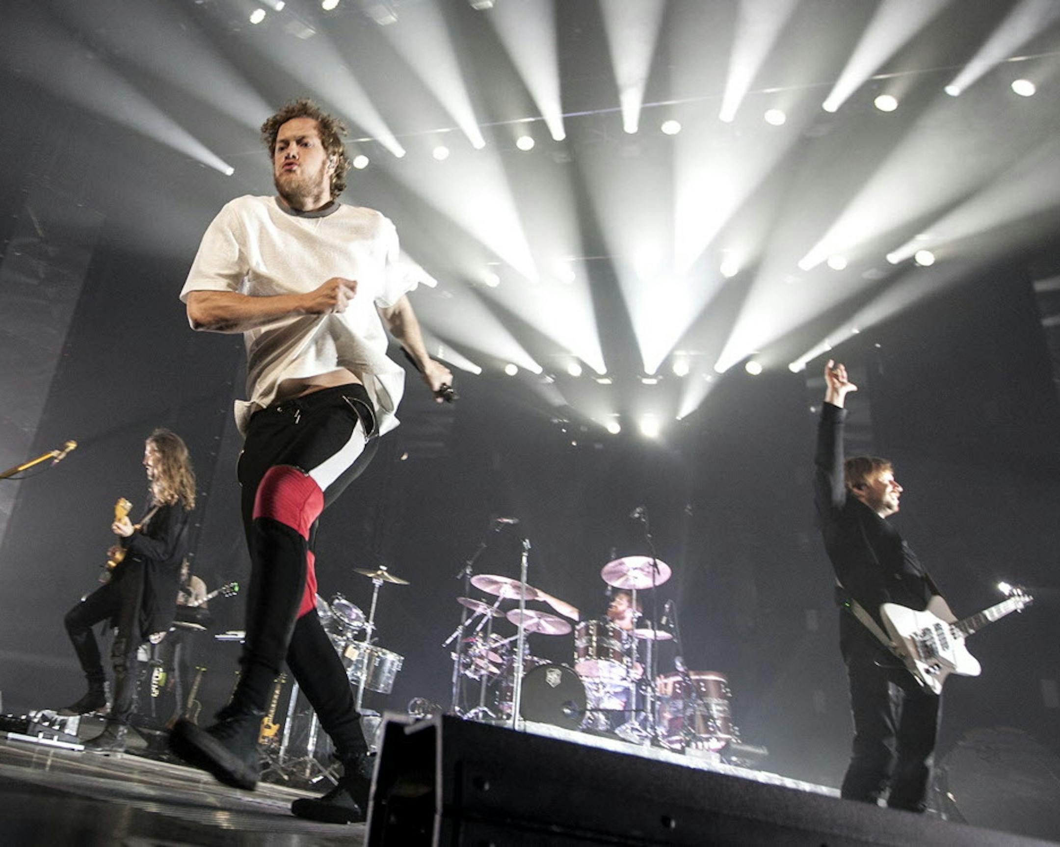 Dan Reynolds performs with Imagine Dragons at Xcel Energy Center in St. Paul June 9, 2015. (Courtney Perry/Special to the Star Tribune) ORG XMIT: MIN1506092207280088