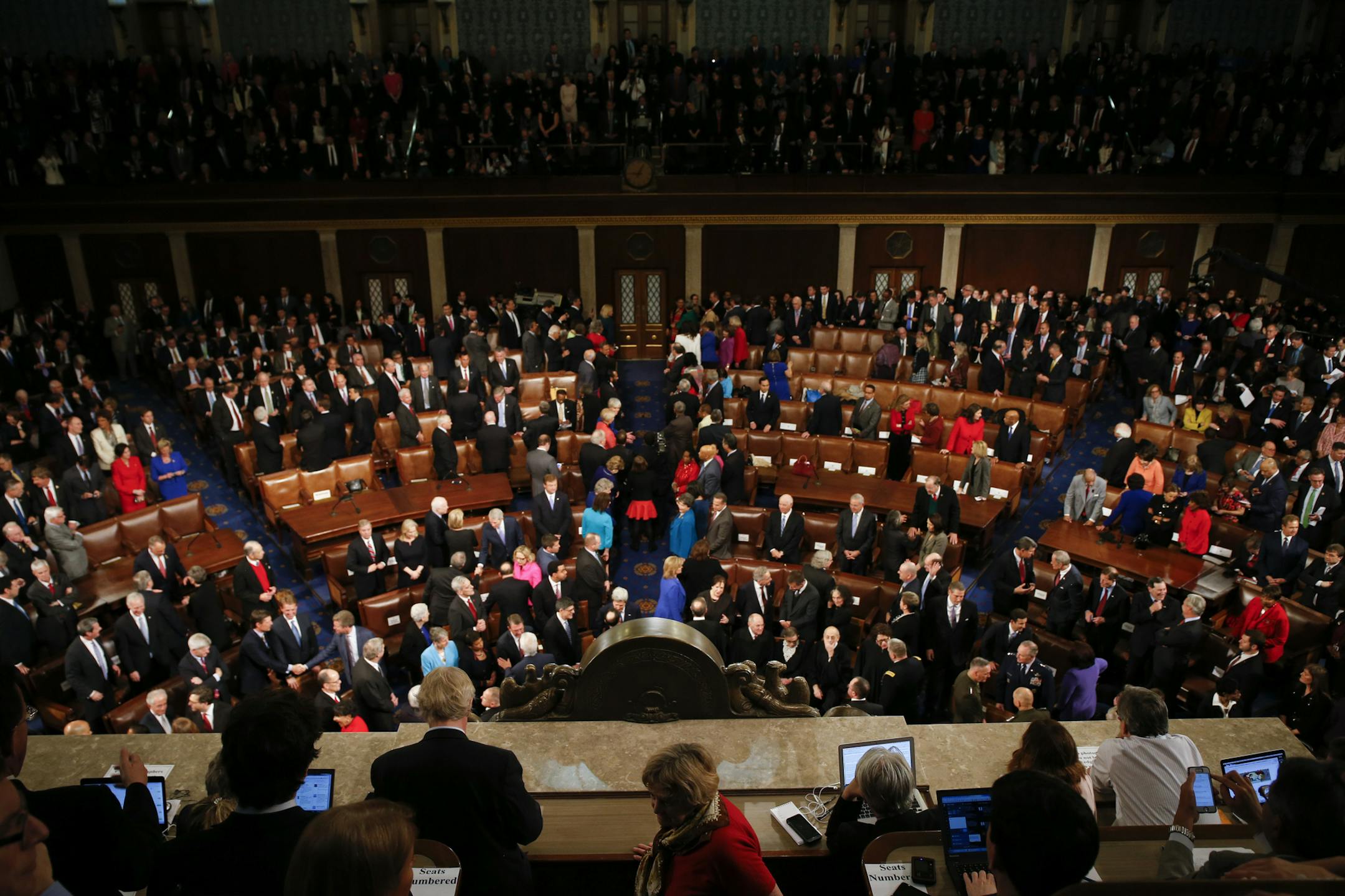 A joint session of Congress awaits the arrival of President Barack Obama for his final State of the Union address, at the U.S. Capitol in Washington, Jan. 12, 2016. (Zach Gibson/The New York Times)