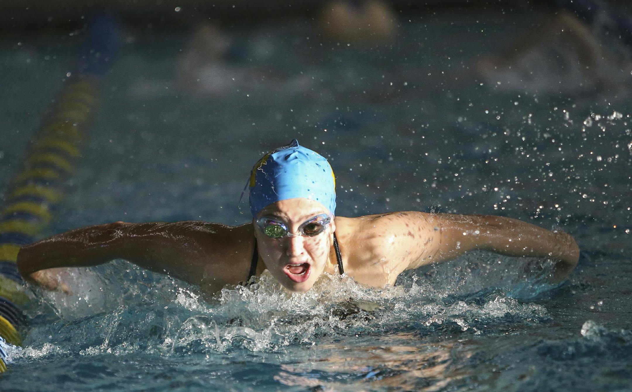 Wayzata High girls' team swimmer Madison Preiss does the butterfly during practice Saturday, Sept. 27, 2014, at Lifetime Fitness in Plymouth, MN.](DAVID JOLES/STARTRIBUNE)djoles@startribune.com Feature on Wayzata High School girls swimming and diving team.**Madison Preiss,cq