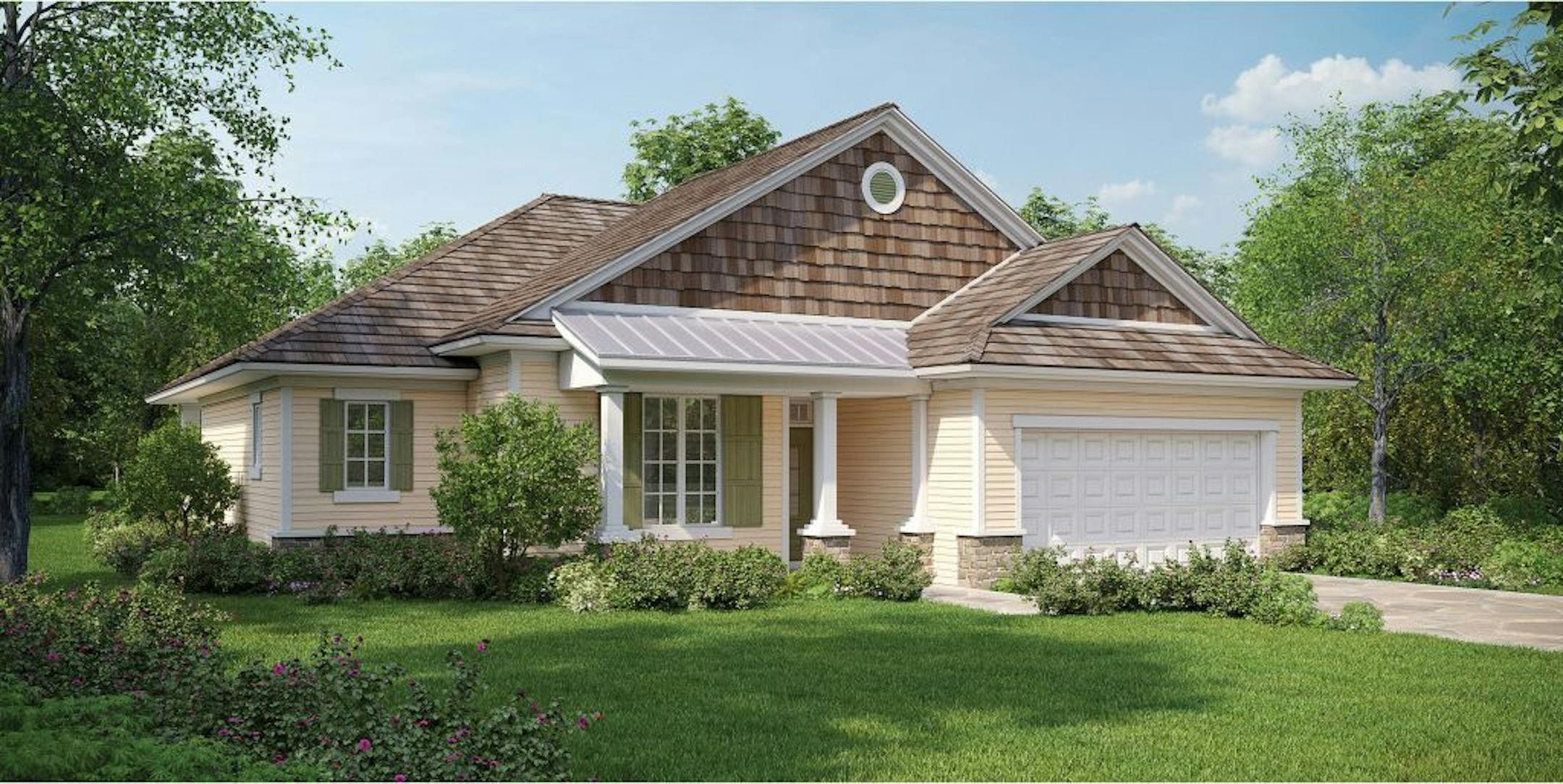 In this rendering released by Homeplans.com, House of the Week HMAFAPW1710 shows a three-bedroom, two bath compact luxury home with a gracious porch that welcomes guests inside.