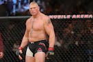 Brock Lesnar prepares to fight Mark Hunt during the UFC 200 event at T-Mobile Arena on July 9, 2016 in Las Vegas, Nevada.