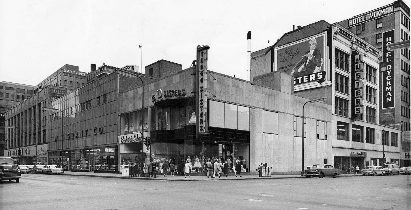 Nicollet Avenue, between 6th and 7th Streets, offers a bustling retail scene in 1960.