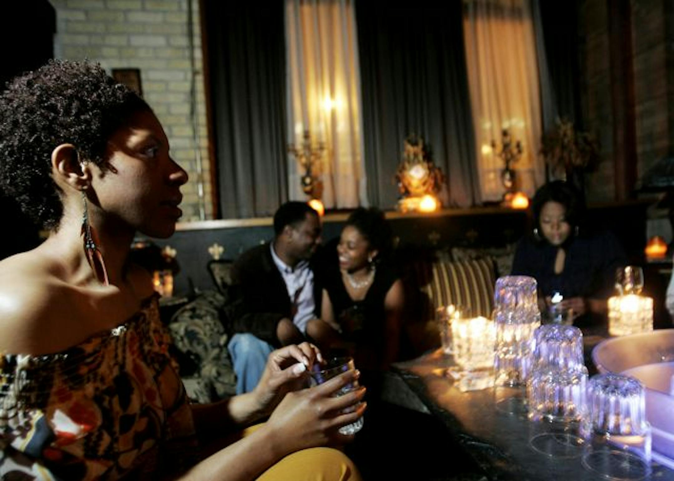 The scene inside a VIP room at a private, invite only club night at The Lounge, put on by the Society. Among the special guests were Shenaya Shannon, left to right, Harry Ford and Erika Campbell.
