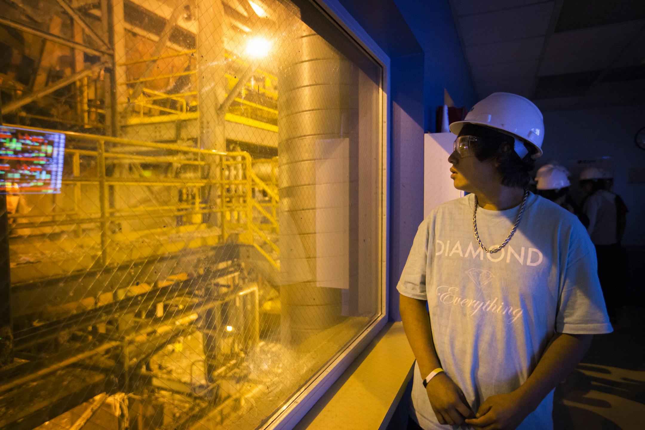Taylor Stands, 16, a student from Redwood Area School in Redwood Falls, took a tour of Great River Energy’s Elk River Resource Processing Plant in Elk River. The plant turns curbside trash into burnable fuel.