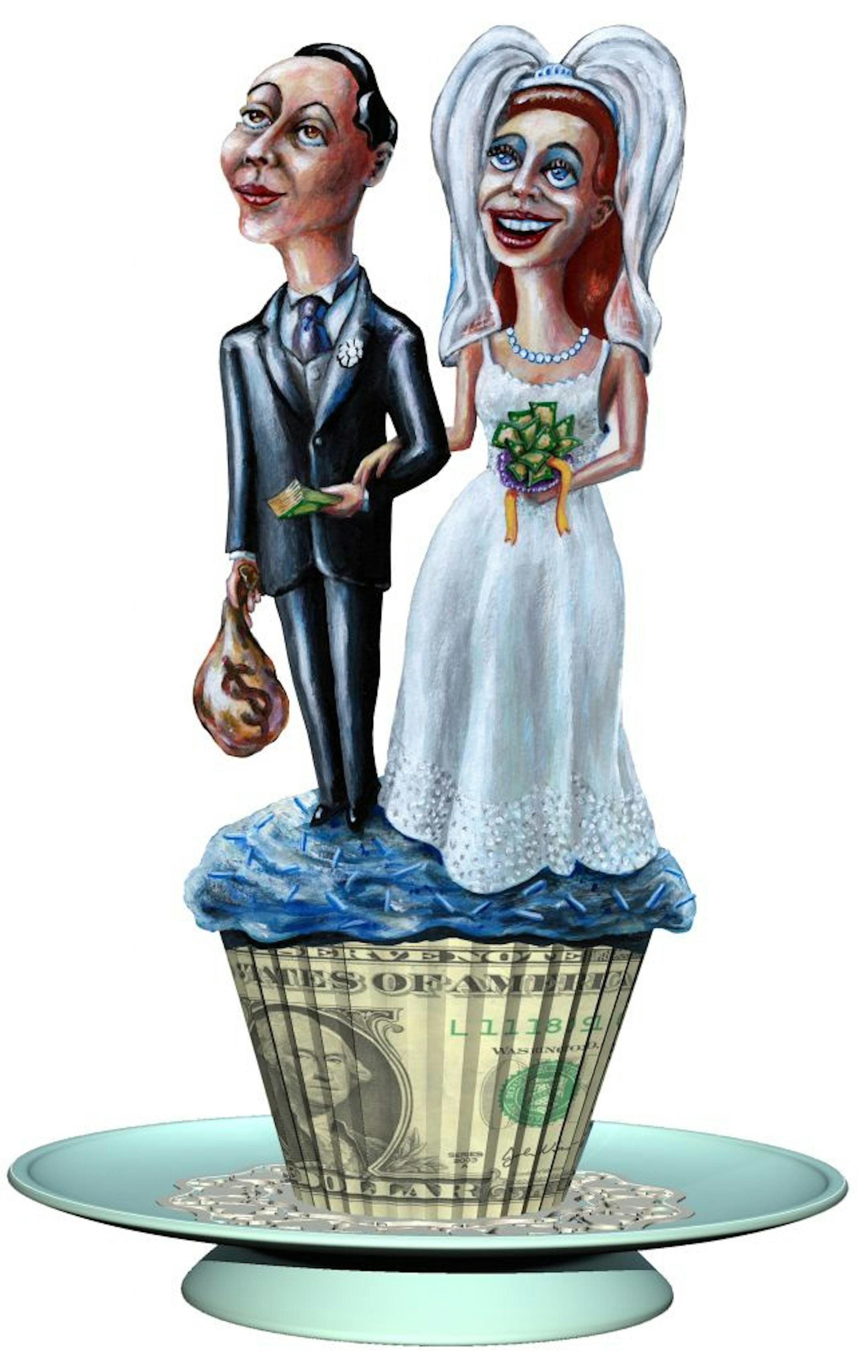 Art illustrating getting married on the cheap.