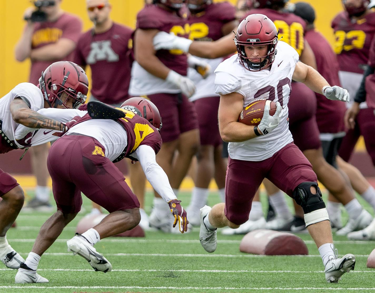 Minnesota Gophers running back Cole Berghorn (20) during practice on Monday, August 15, 2022, at the University of Minnesota in Minneapolis, Minn. ] CARLOS GONZALEZ • carlos.gonzalez@startribune.com