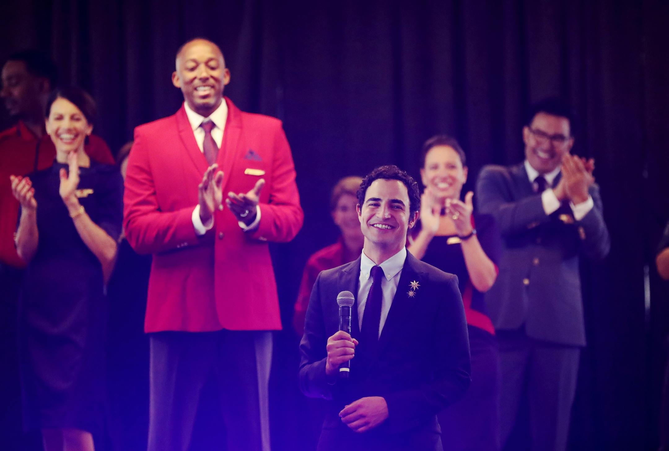 Delta Air Lines launched its new line of uniforms for all its employees during a fashion show at MSP with designer Zac Posen & manufacturer Lands End showcasing the new look Tuesday, May, 29, 2018, at Terminal 1 between Gates G1-G3 at the Minneapolis-St. Paul International Airport in Bloomington, MN. Here, designer Zac Posen addressed the crowd watching the fashion show.