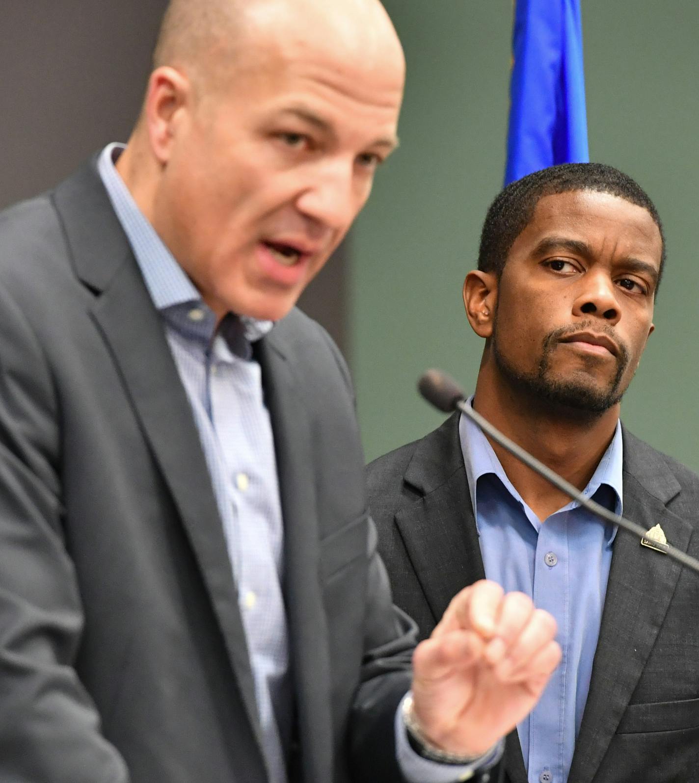 Saint Paul Public Schools Superintendent Joe Gothard and City of Saint Paul Mayor Melvin Carter held a a joint news conference to address the problems with getting students home in the snow. ] GLEN STUBBE &#xef; glen.stubbe@startribune.com Tuesday, January 23, 2018 Saint Paul Public Schools Superintendent Joe Gothard and City of Saint Paul Mayor Melvin Carter held a a joint news conference to address the problems with getting students home in the snow.