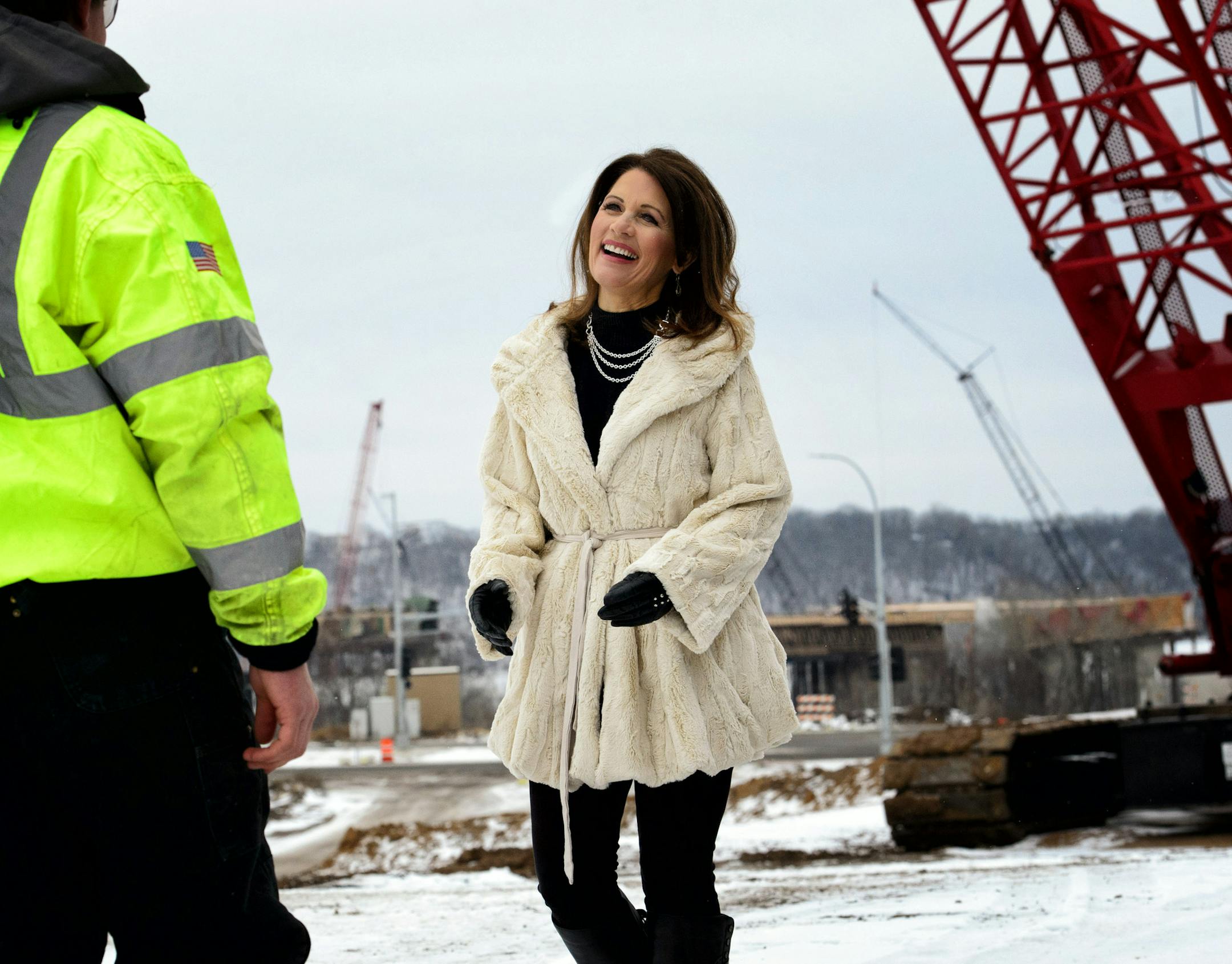 Rep. Michele Bachmann toured the construction site of the bridge over the St. Croix River. She called it her biggest legislative accomplishment and said it was done in a bipartisan way. ] GLEN STUBBE * gstubbe@startribune.com Thursday, December 17, 2014