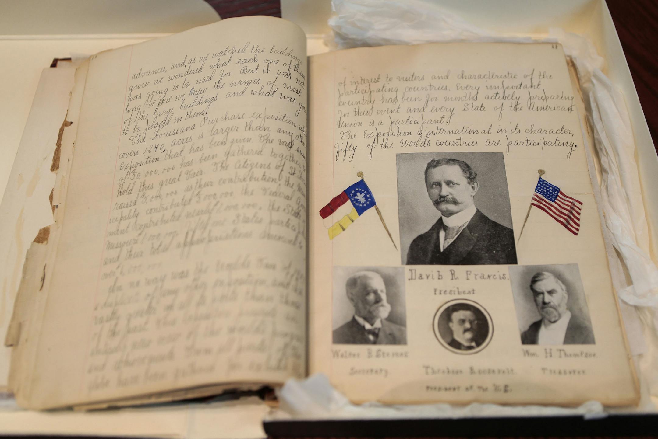 Pages from Adele Quinette's diary at Missouri Historical Society and Research Center in St. Louis on Monday, Sept. 21, 2020. Adele Quinette's six grandchildren decided to donate her diary documenting her experience at the 1904 World's Fair to the Missouri Historical Society. Adele wrote the diary when she was 16, and this is the first World's Fair diary to be donated to the Missouri Historical Society since 1996. (Cheyenne Boone/St. Louis Post-Dispatch/TNS) ORG XMIT: 1779474