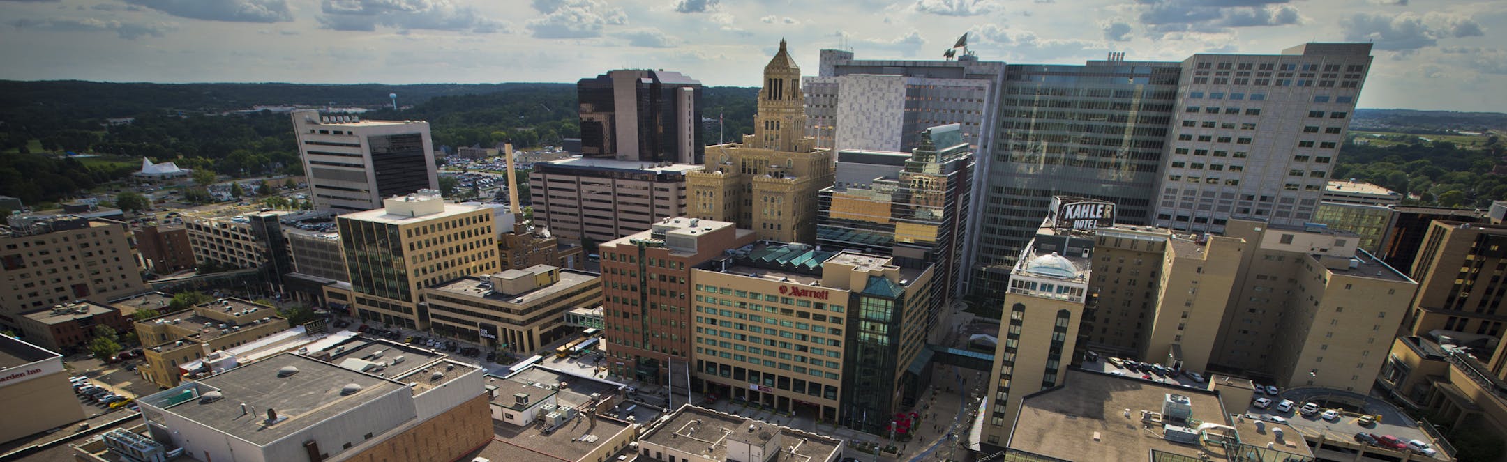 Downtown Rochester, Minn. shot from the current tallest building the Broadway Residence and Suites by BridgeStreet located in downtown Rochester.