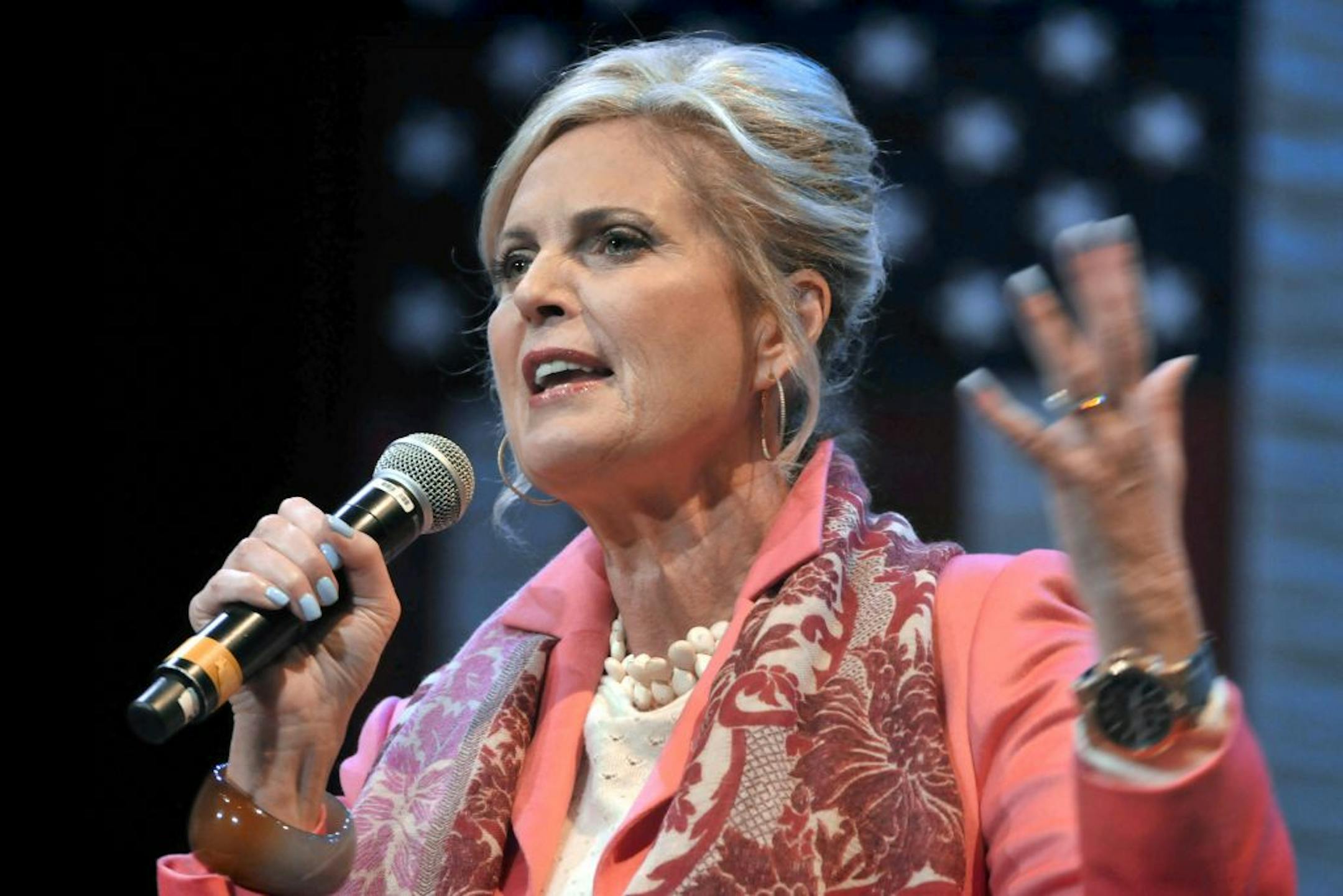 Ann Romney speaks to a crowd at an Elizabethtown College rally Monday, Oct. 15, 2012. She called on women voters hit especially hard by the recession to rally behind her husband, saying they would have a brighter future under a Mitt Romney presidency.
