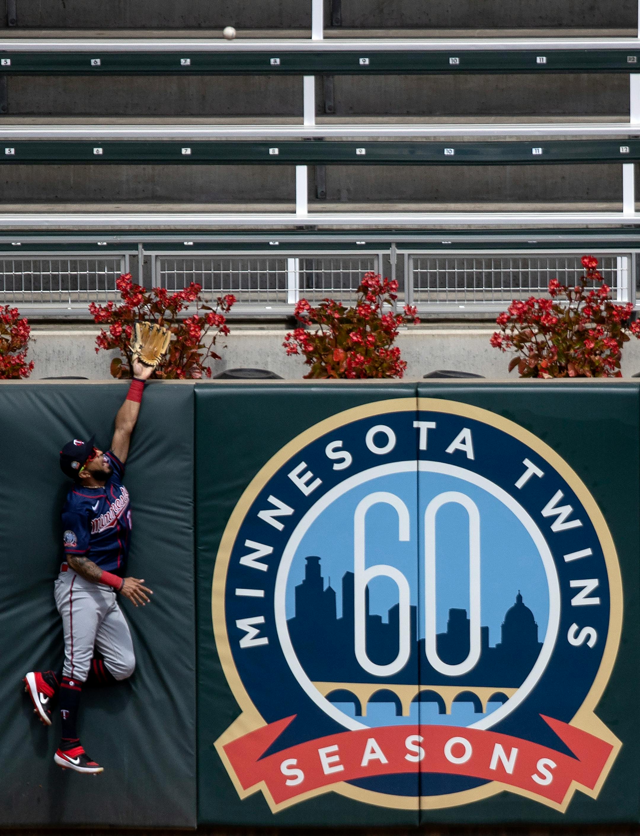 Twins left fielder Eddie Rosario jumped but could not reach a home run hit by Alex Avila during an intrasquad game at Target Field.