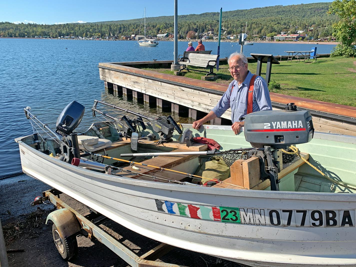 Pete Harris, 86, of Grand Marais fishes Lake Superior in his 14-foot boat.