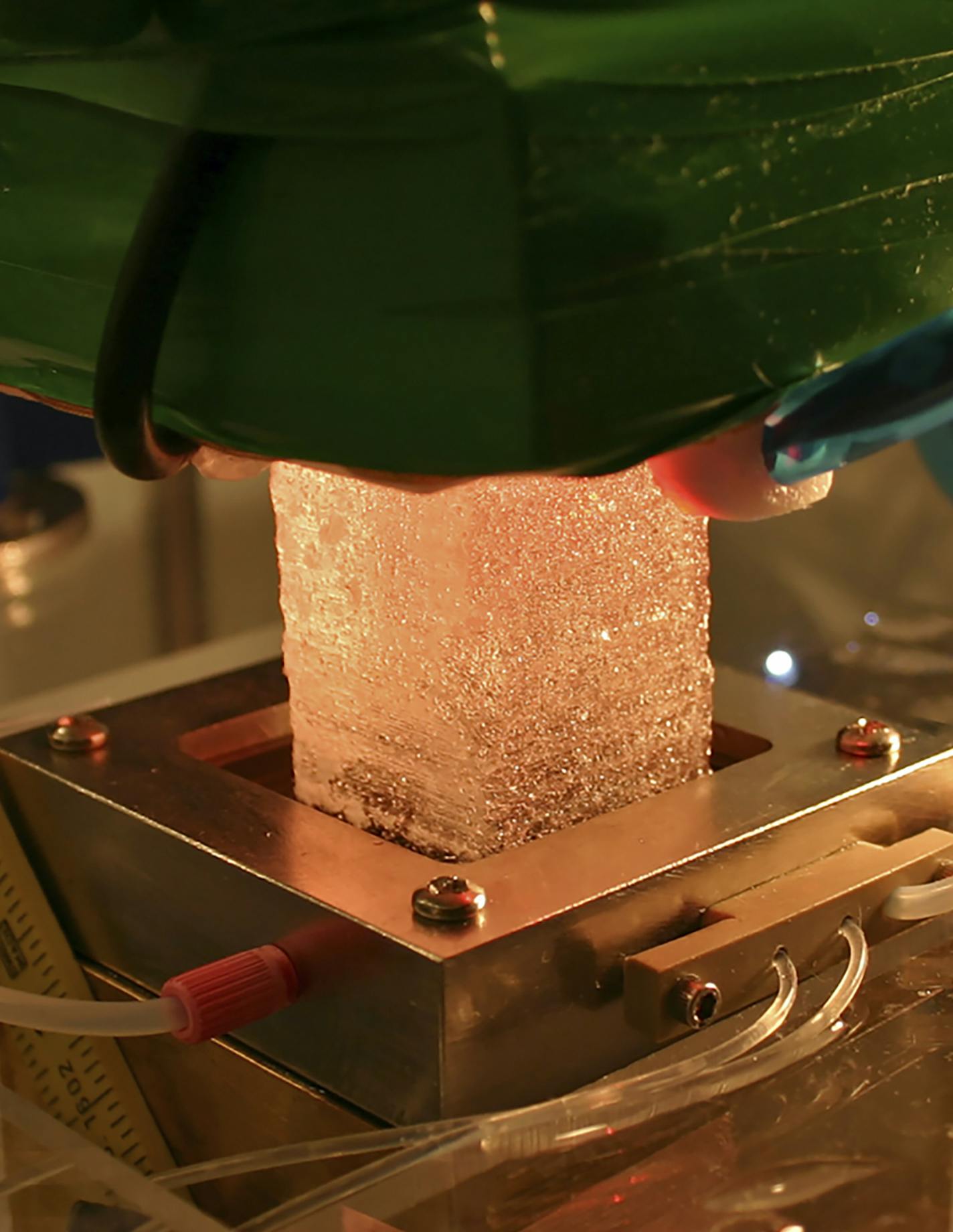 An undated photo provided by Joseph R. McConnell shows a sample ice core for use in analyzing the fallout from the eruption of the Okmok volcano in the Aleutian Islands in 43 B.C. Scientists have linked historical political instability to a number of volcanic events, the latest involving the eruption in the Aleutian Islands and the fall of the Roman Republic. (Joseph R. McConnell via The New York Times)— NO SALES; FOR EDITORIAL USE ONLY WITH NYT STORY SCI VOLCANO ERUPTIONS IMPACT BY KATHERINE KO