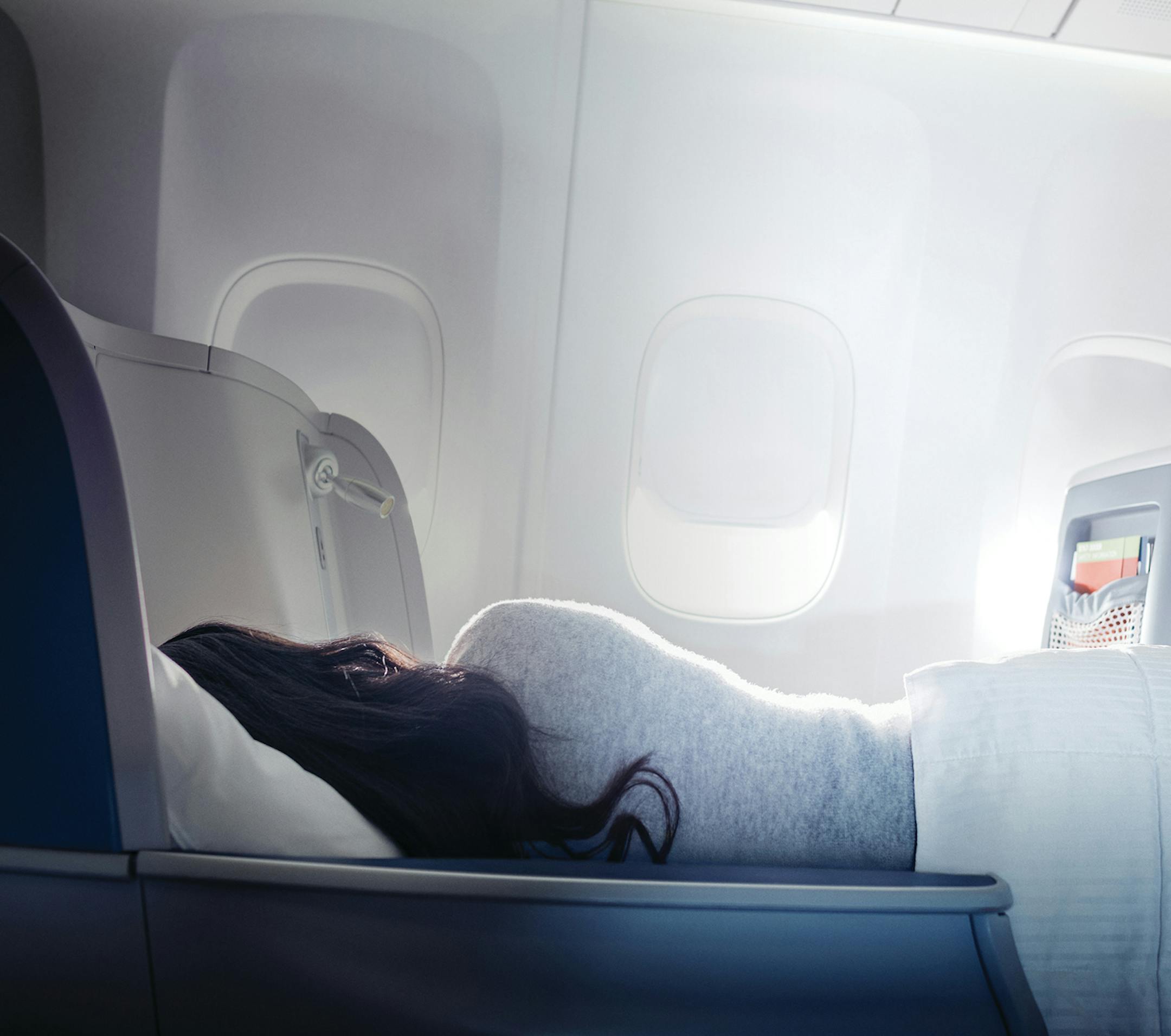 Once in the air, passengers can activate the Delta One flatbed seat and go fully horizontal. The seats are available on long-haul international flights and select cross-country ones. (MUST CREDIT: Courtesy of Delta)