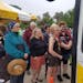 Janet Hedy, of Willmar, Minn., was the first passenger to board a State Fair express bus at the County Road 73 Park and Ride in Minnetonka on Thursday