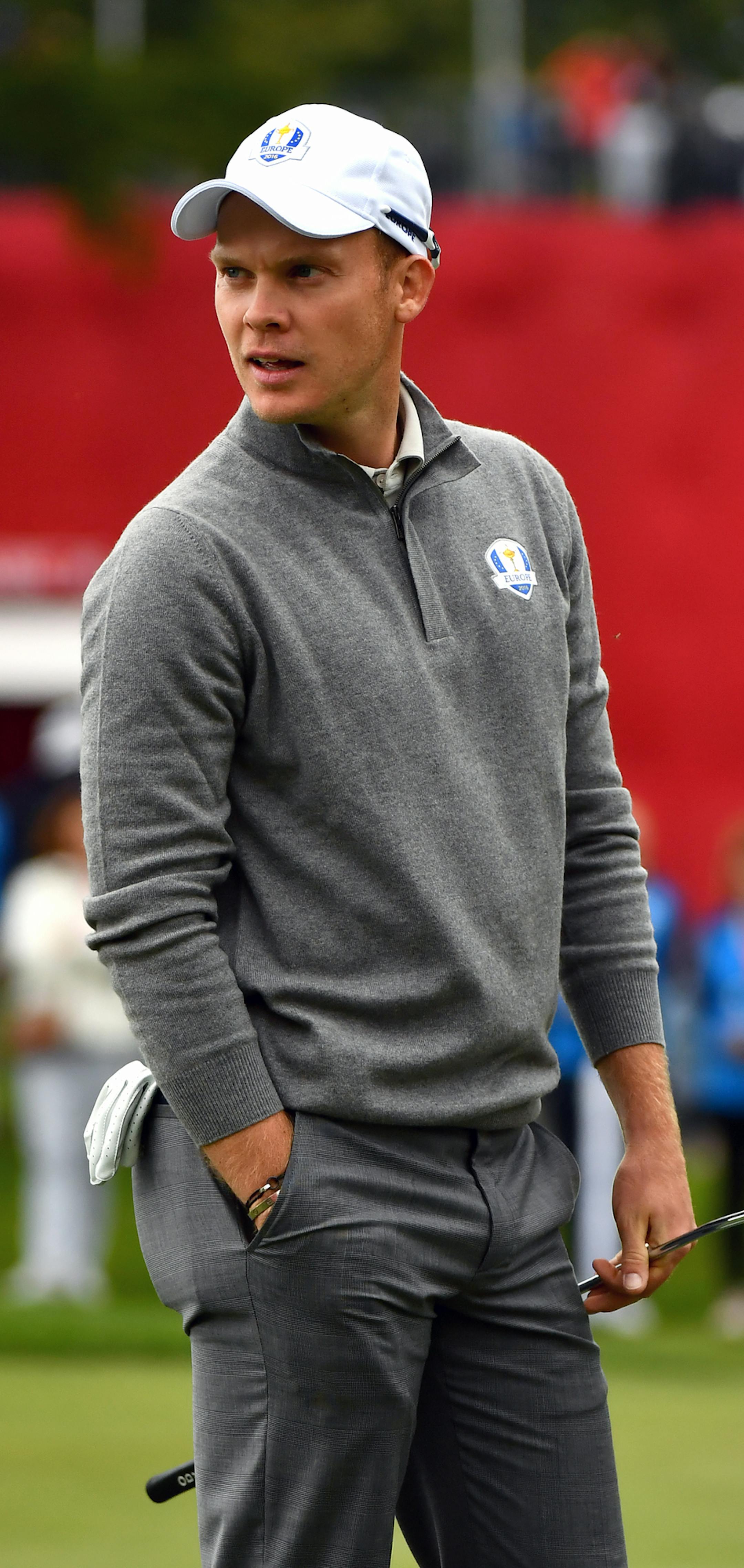 Team Europe's Danny Willett looked to his caddy while practicing putting at the 13th hole Wednesday during Ryder Cup practice play. ] (AARON LAVINSKY/STAR TRIBUNE) aaron.lavinsky@startribune.com Team USA and Team Europe practiced for the Ryder Cup at Hazeltine National Golf Club on Wednesday, Sept. 28, 2016 in Chaska, Minn.