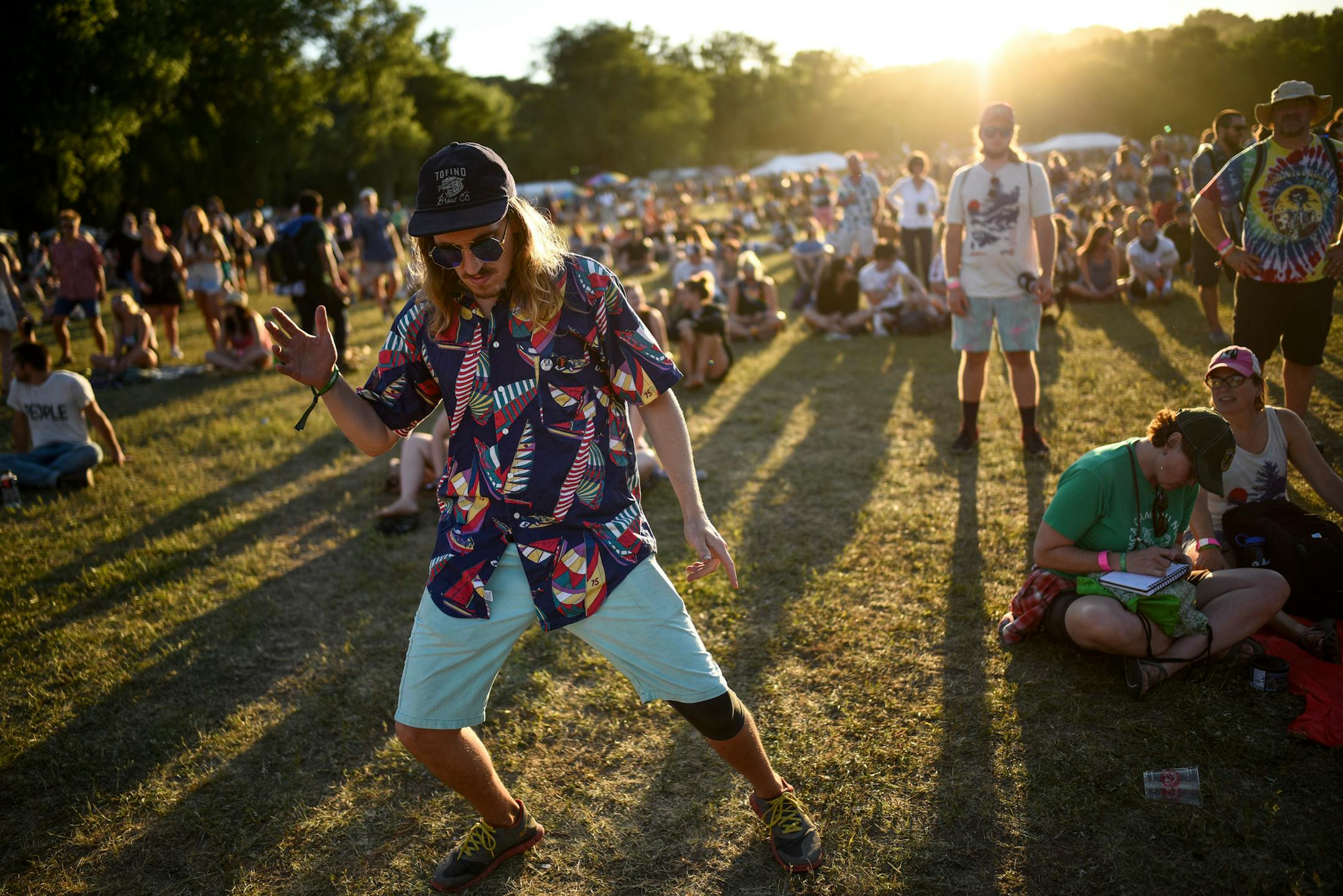 Evan Tigchelaar, of Ontario, danced during Sharon Van Etten's set Saturday near the FLAMBEAUX stage. ] AARON LAVINSKY ï aaron.lavinsky@startribune.com Day two of the Eaux Claires Music & Art Festival was held Saturday, July 7, 2018 at Foster Farms in Eau Claire, Wisc.