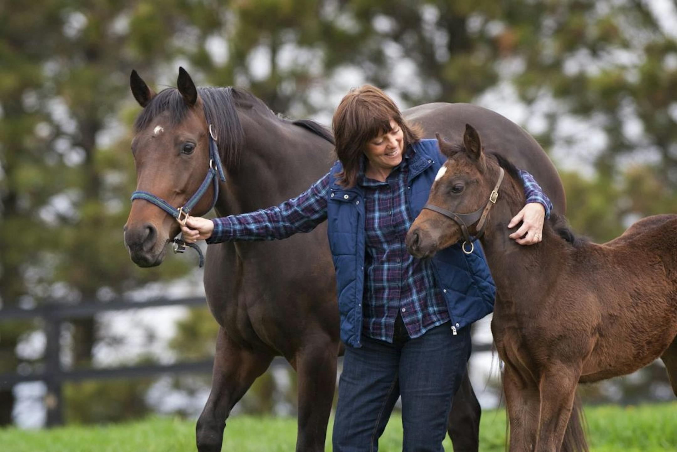 Deb Hilger with some of the horses and foals at their Stillwater farm. Deb gets them used to people at an early age.